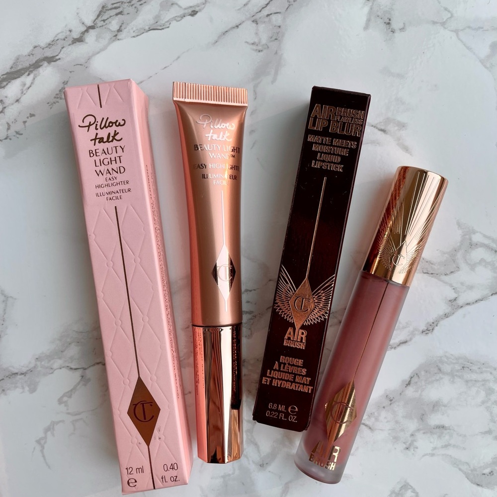 Charlotte Tilbury Pillow Talk Beauty Light Wand Highlighter and Liquid Lipstick